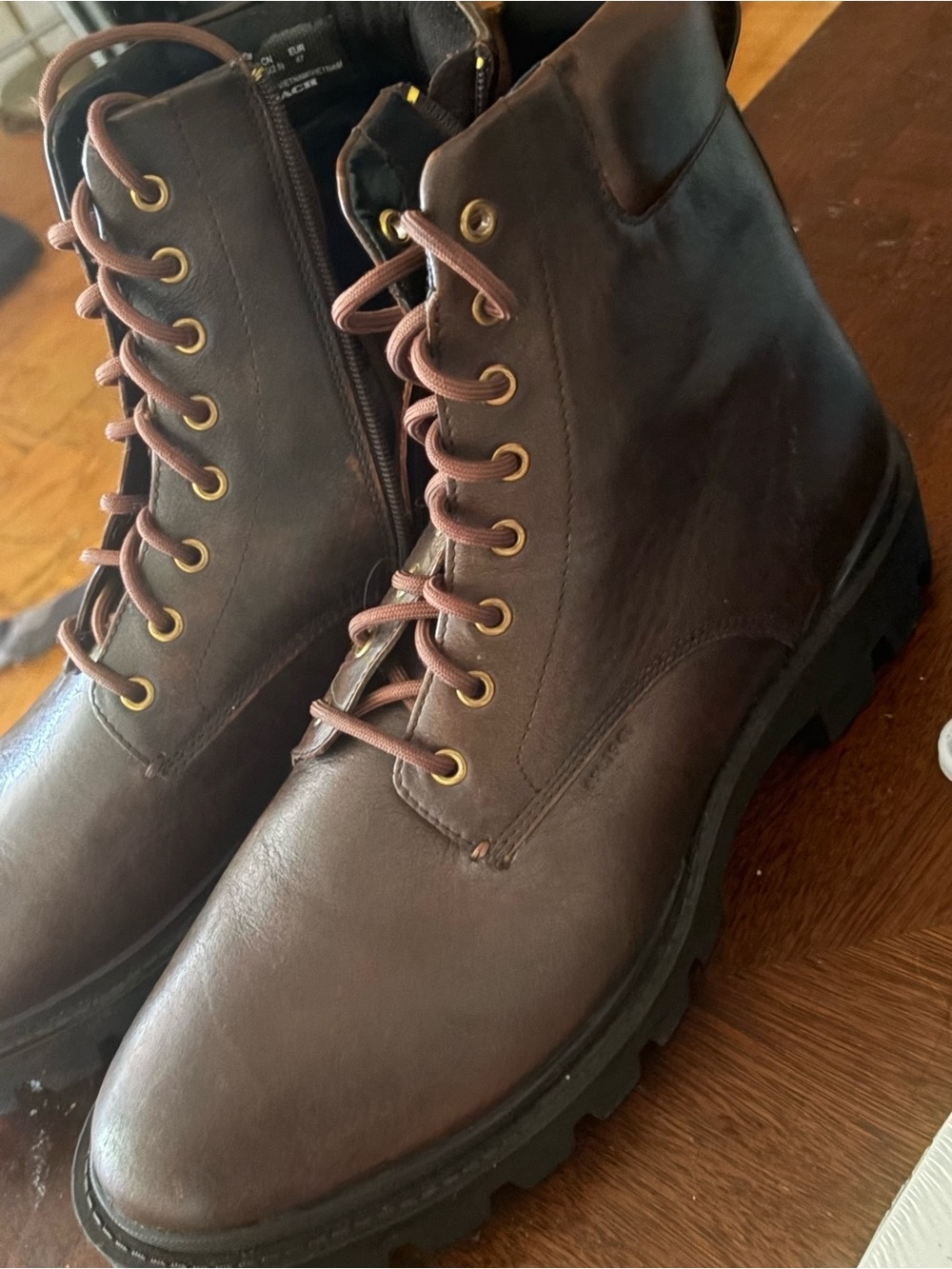 Coach Men's Dark Brown Lace-Up Leather Boots